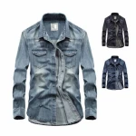 2020  casual men long sleeve denim shirt  slim fit denim shirt rockabilly clothing men