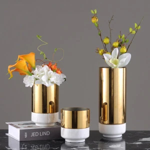 2020 foshan new design gold brush stainless steel vase