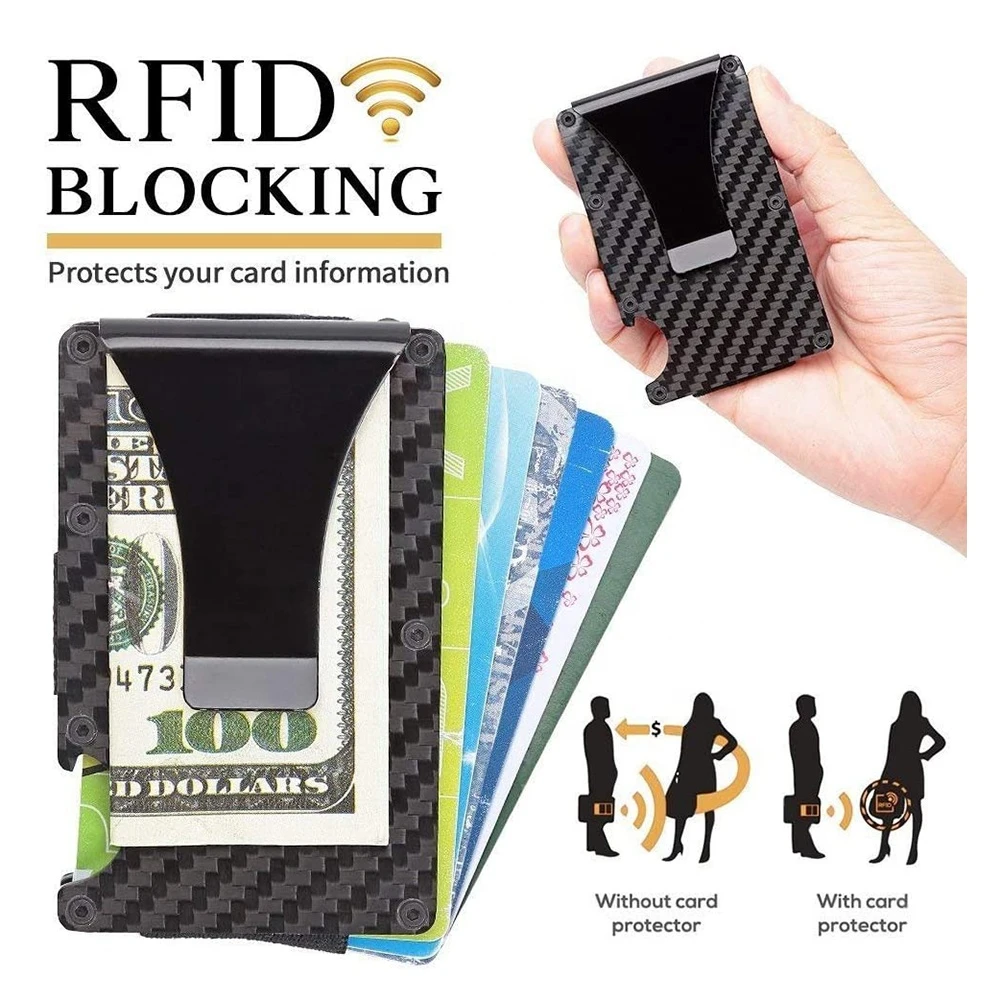 2021 New Minimalist RFID Blocking Carbon Fiber Money Clip Wallet with Bottle Opener Metal Credit Card ID Holder