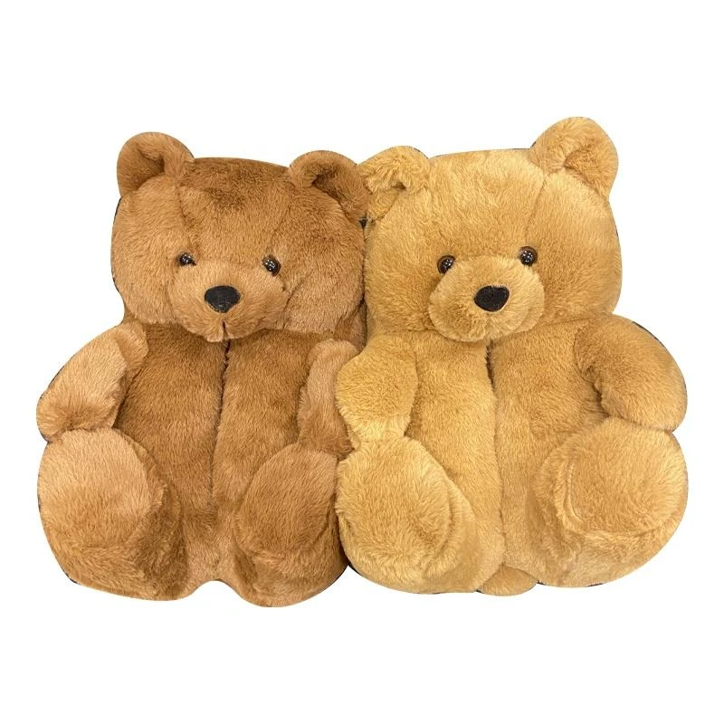 2021 stock same day delivery high quality teddy bear slippers indoor and outdoor ladies non-slip bear plush slippers