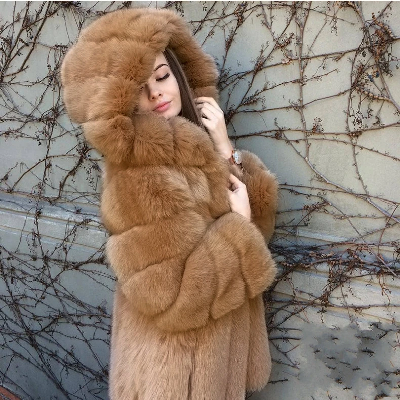 2021Hot sale faux fox fur faux fur coat women&#x27;s mid-length fur coat