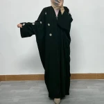 2024 New Womens Muslim Bat Sleeve Middle East Dubai Nailed Pearl Womens Loose Large Size Cardigan Robe for Muslims