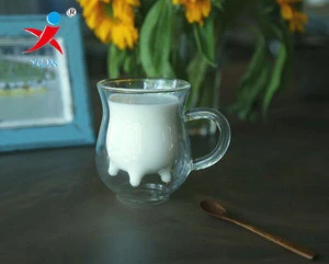 300ml milk double wall drinking glass cup with three foot inner layer glass