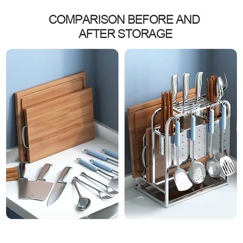 4 in 1 multifunction steel stand kitchen utensil knife block cutting board pot lid storage organizer holder rack
