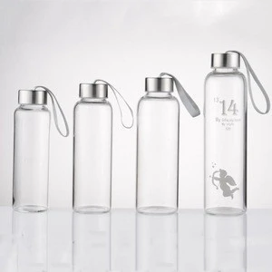 450ml Travel Custom Borosilicate Glass Water Bottle with Metal Lid