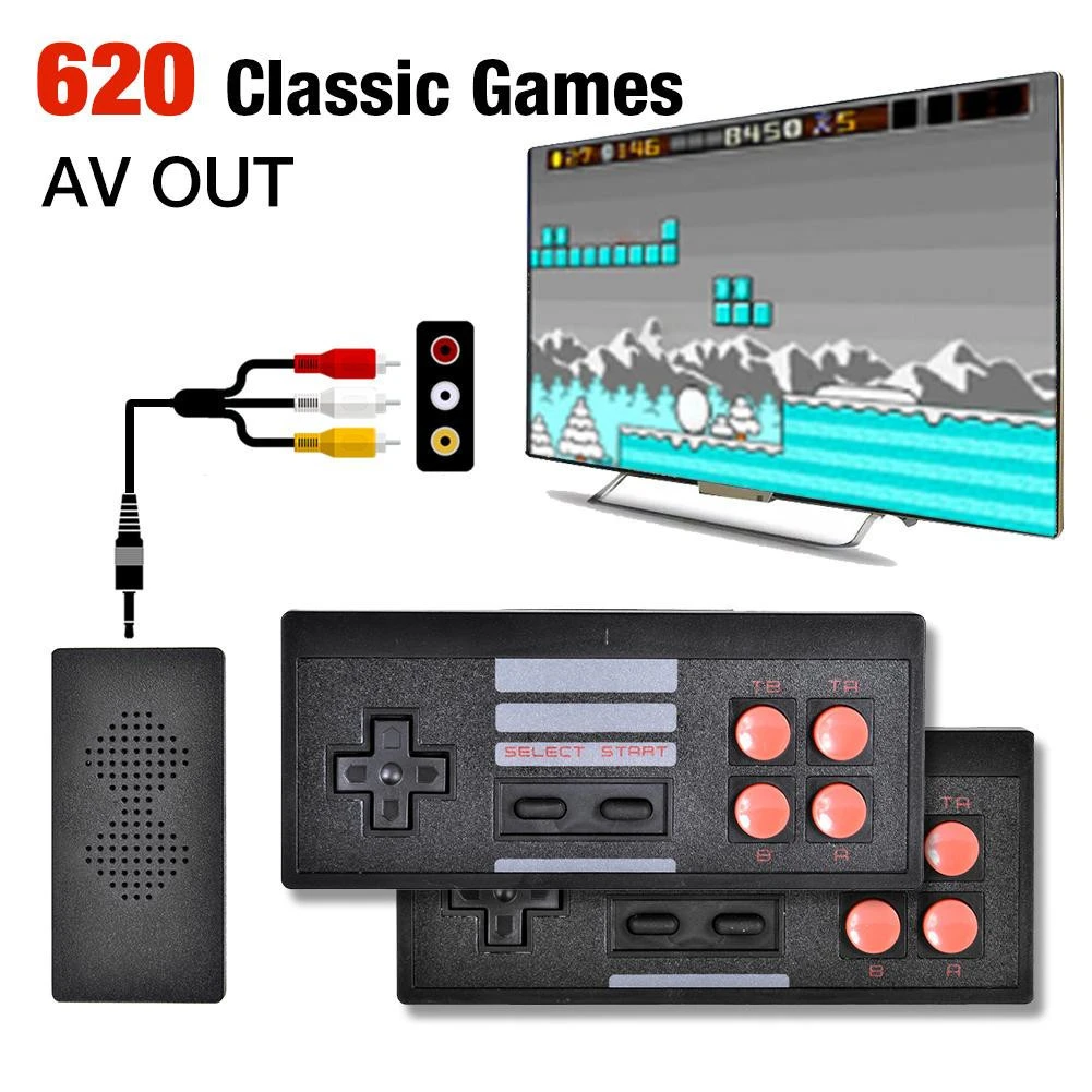 4K Video Game Console Mini Retro Wireless Handheld TV Video Games Controller Built In 620 Classic Games Support AV Output