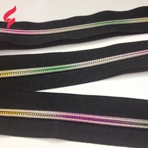 5# zipper puller gold nylon rainbow color zippers for luggage bags /garment