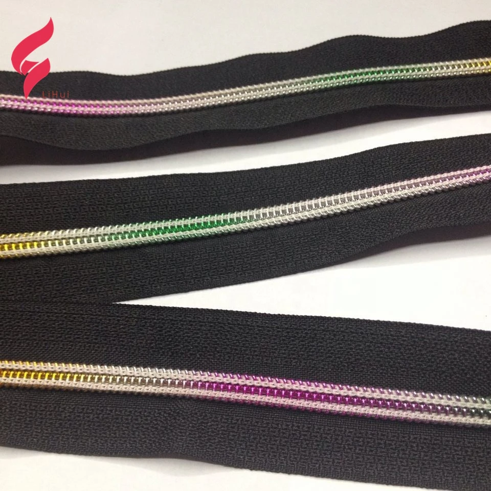5# zipper puller gold nylon rainbow color zippers for luggage bags /garment