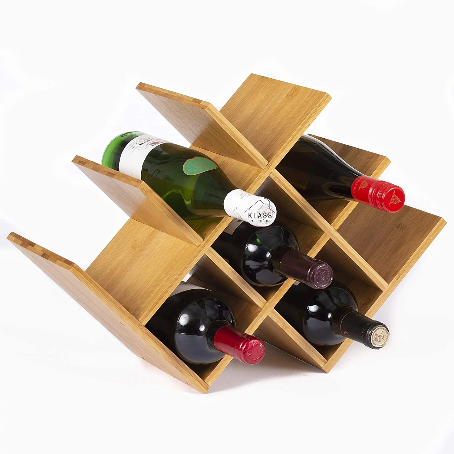 8 Bottle Wooden Geometric Design Bamboo Wine Rack