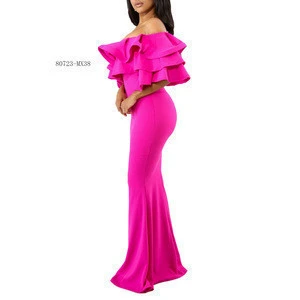 80723-MX38 fashion one shoulder ruffles maxi dresses for women prom dress