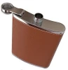 8oz stainless steel leather flask, Brown Leather Hip Flask, 18/8 food grade Stainless Steel 8 Ounce Whiskey Flask with leather