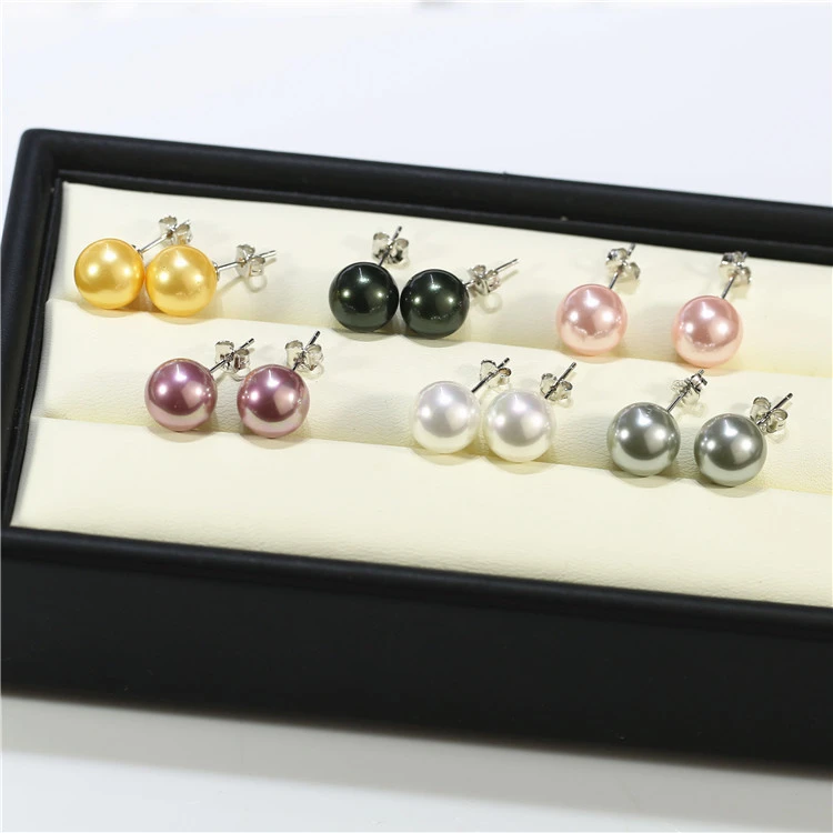 925 Sterling Silver 8mm 10mm 12mm Sea Shell Pearl Stud Earrings for women