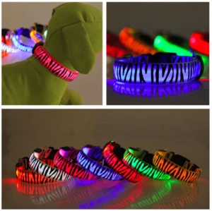 Adjustable LED Light Glow Pet Collar Zebra Nylon Pet Dog Cat Night Safety Luminous Flashing Necklace Glowing Neck Belt For Pet