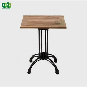 Aluminum bamboo look outdoor bistro table with teak wood  top (E9304TWS)