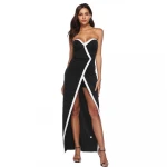 Amazon Hot Sale Sexy Strapless Slit Low Cut Women Party Maxi Floor Length Elegant Ladies Evening Dress