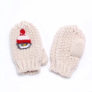 Amazon Hot Selling Red Navy Autumn Winter Kids Boys Girls Fashion Acrylic Crotchet Knit Glove Handmade Cartoon Mitten