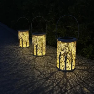 Amazon Outdoor Lighting Decoration Light Garden Courtyard LED Solar Hollow Lantern Large Woods Iron Lantern
