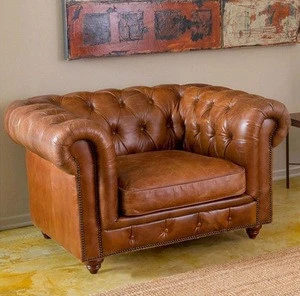 Hotel Reception Tufted Sofa Set, Antique Leather Living Room Set