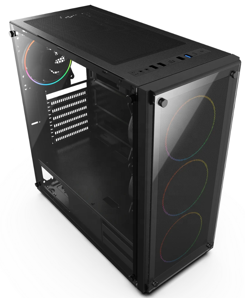 ATX Flowing RGB light Tempered Glass Computer+Cases CPU gaming Case Computer Gabinete PC Gamer Case