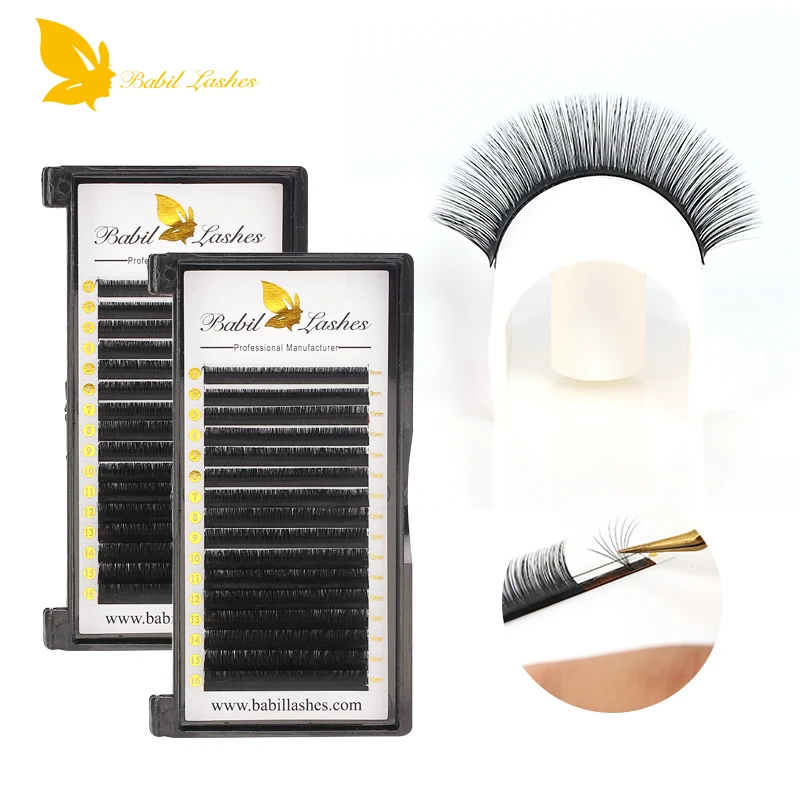 Babillashes cc curl eyelash extensions silk custom packaging auto easy fanning easy fan volume 0.02 eyelash extensions