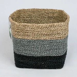 Beautiful design 3 tier woven seagrass wall hanging hamper storage basket for home decor