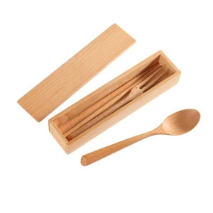 Biodegradable portable Japanese style travel chopstick spoon fork organizer box wooden cutlery set