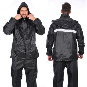 Black Reflective Safety Hooded Waterproof Rainsuit Outdoor Motorcycle Rain Gear for Men
