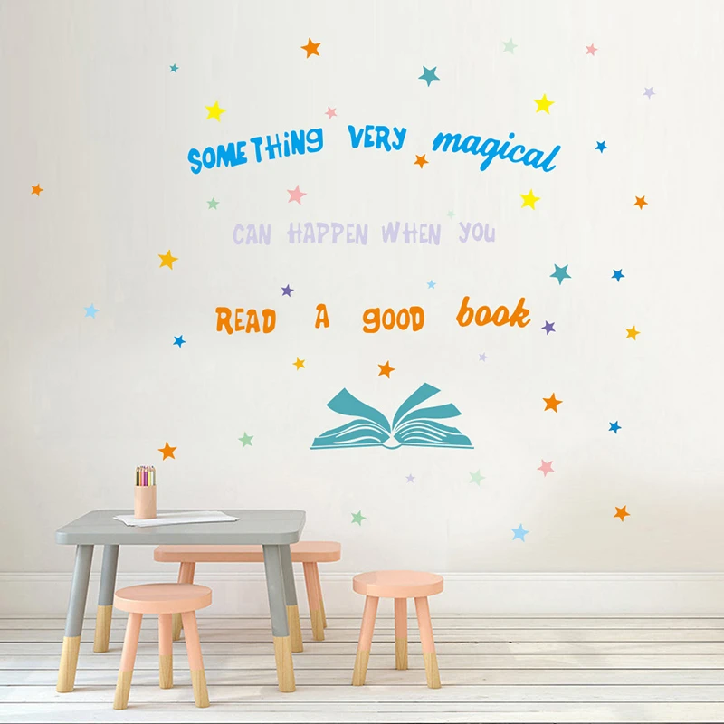 Book Quote Wall Stickers Creative Kids Home Decoration Decals Self Adhesive Living Room Decorative Wall Murals
