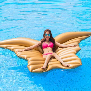 Butter fly Shape Gold and White Portable Outdoor Floating Mat Sunbathing Bed Water Toy Inflatable Swimming Pool Bed