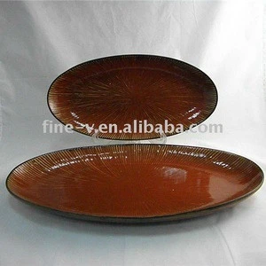 Ceramic dish and plate with double glaze, meat plate, dinnerware