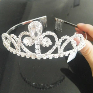 Charming Heart Shape Rhinestone Princess Flower Crown Tiaras for Girl