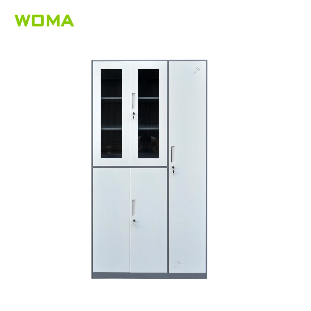 Chemical office metal laboratory equipment appliance cabinet for sale KD large glass &amp; metal five doors white storage cupboard