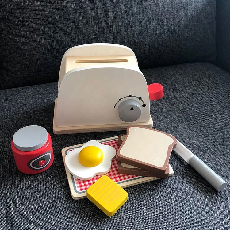 Children Education Furniture Mini Kitchen Bread Machine Play Set Toys Wooden Kitchen Blender Toy