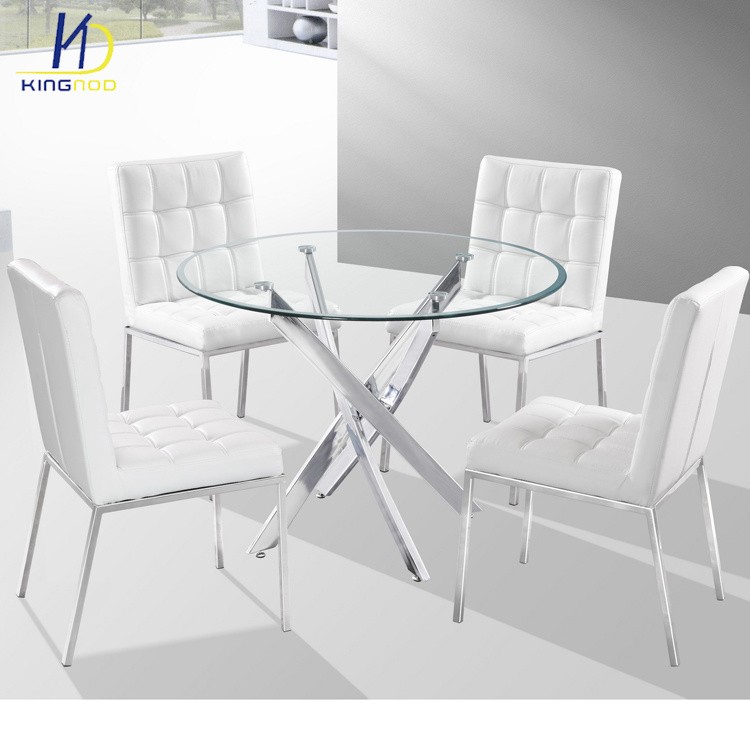 China Factory 1+4 Hot Sale Modern Design Dining Furniture Round Glass Patry/Bar Table Set for Cafeteria Restaurant/Dining