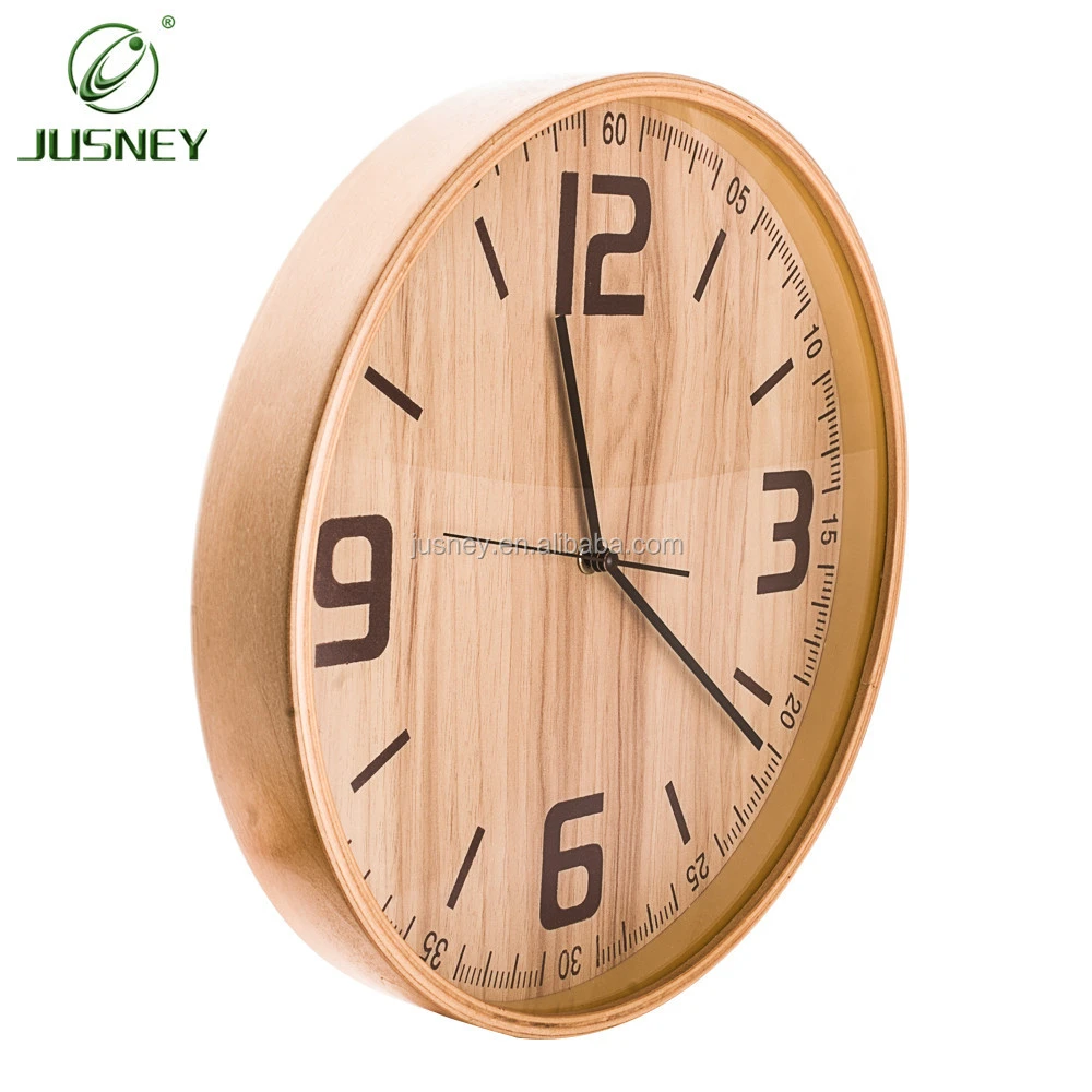 China Factory ready stock wooden wall clock real wood color custom brand wall clock decorative