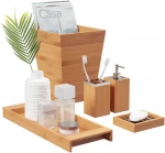 China manufacture Vanity Luxury 5-piece Accessories Bamboo bathroom set