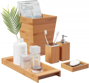 China manufacture Vanity Luxury 5-piece Accessories Bamboo bathroom set