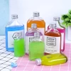 Clear Beverage Juice  Logo Print  Square Glass Bottle With Aluminum Lid