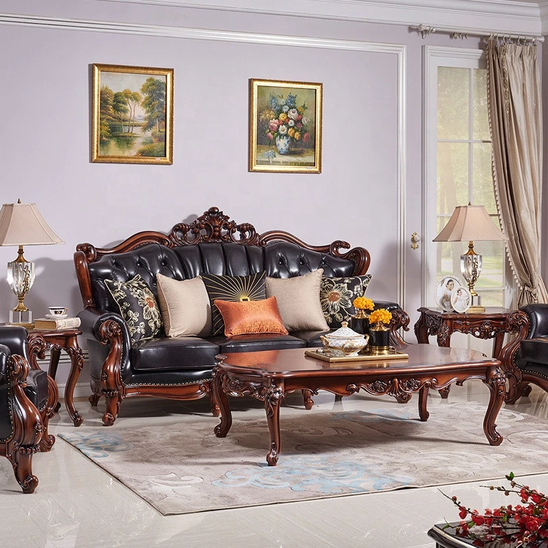 Comfortable Luxury Wood Carving Sofa Set/Solid Wood Home Furniture Living Room Couch