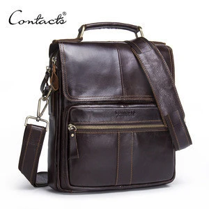 CONTACTS Wholesale Shoulder Bag Supplier Crossbody Vintage Genuine Leather Handbag Men Shoulder Messenger Bag