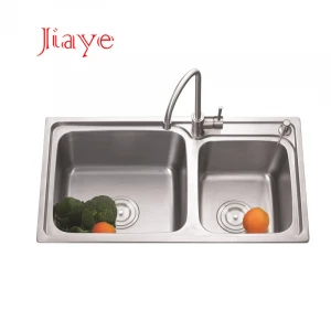 counter top SUS 304 press drawn Stainless Steel 83 43 drop in garbage bin double bowl round Kitchen Sink