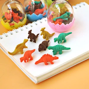 Creative colorful mini eraser sets 3d shaped pencil eraser stationery sets cartoon dinasour animal eraser sets for kids