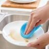 Custom Foldable Straw Dish Washing Sponge Silicone Soft Smile Handheld Small Skin Cleaning Brush