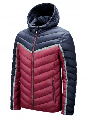 custom logo mens fashion winter riding jacket pads padded hooded nylon puffer jacket with hoody navy padded jacket
