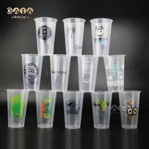 Custom logo printed disposable cold hot drink lid plastic cup clear pp cup boba bubble plastic cups