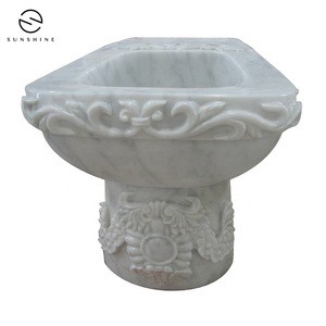 Custom Natural Stone White Carrara Marble Bidets With Flower Carving