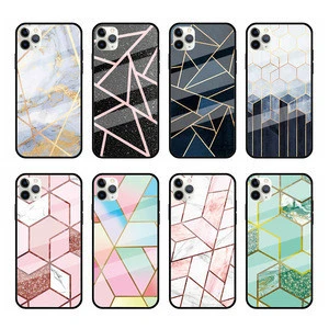 Customize any pattern Geometric Patterns Marble Tempered Glass Hard TPU Phone Case  For iPhone 11 Pro 11 11 Pro Max