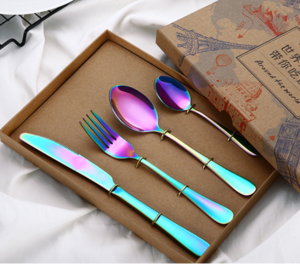 customized cheap hot sale stainless steel flatware 4pcs cutlery set tableware set with gift box for kitchen