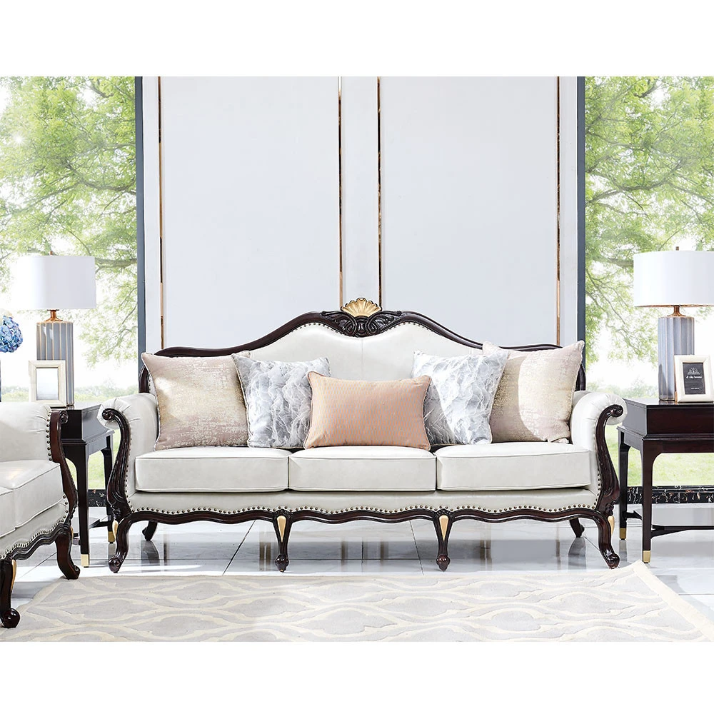 DingZhi Furniture Modern Solid Wood Frame Light Leather Luxury Sofa Set
