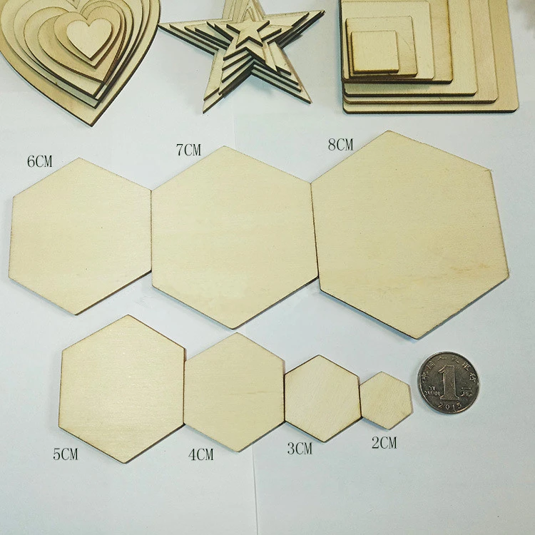 DIY handmade laser cutting Custom wood chips about love,round,five-pointed star,six-sided square shape